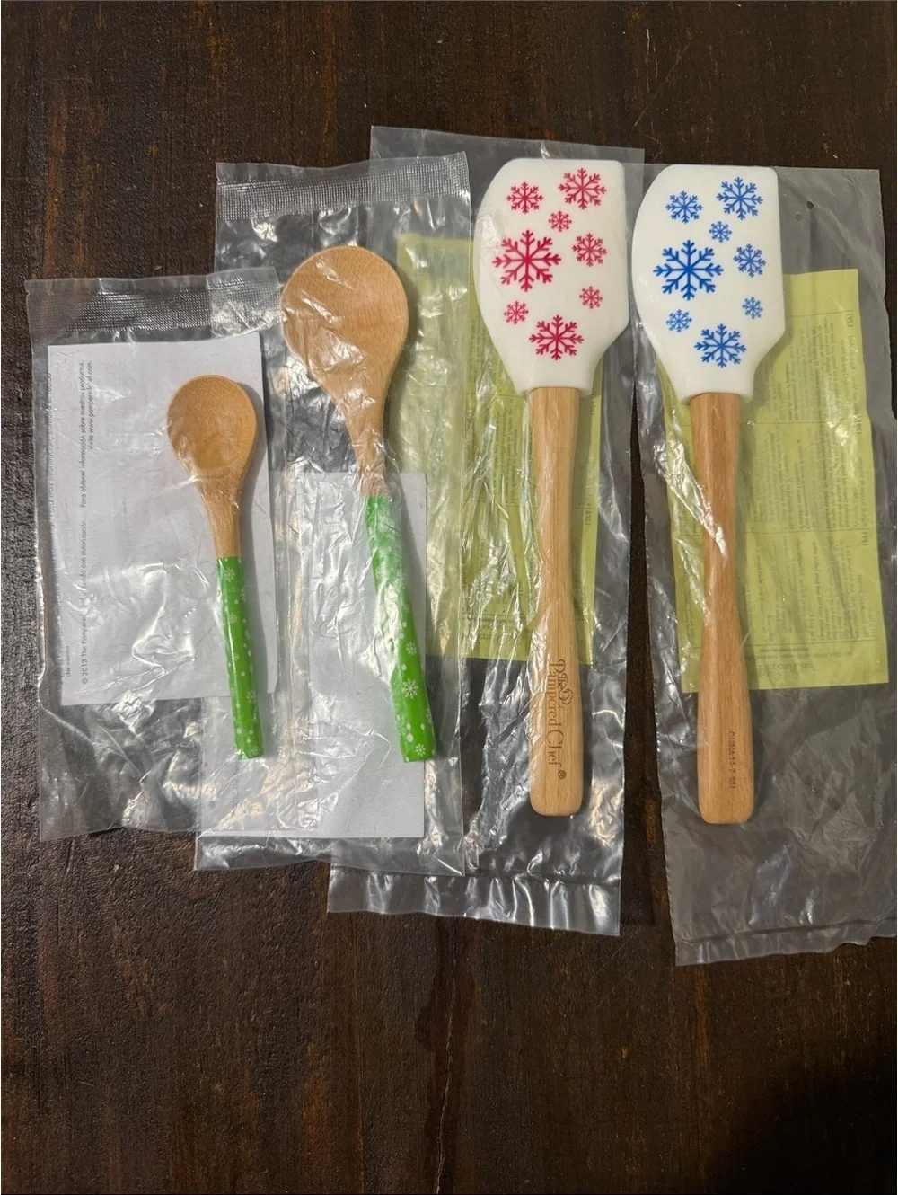 Pampered Chef Wooden and Silicone Spatula and Spoon Set - 4 Piece